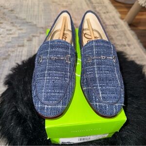 Sam Edelman Denim Blue Tweed Textured Loraine Loafers Shoes Size 5.5 Worn 1x